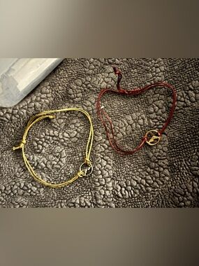 Red and Tan Corded Circle Bracelets